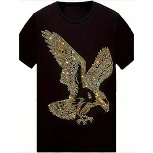Mens Rhinestone Eagle Graphic T Shirt Vintage Streetwear Crewneck Short Sleeve Glitter Sparkle Tee for Night Out Party Concert Club Summer Outfit