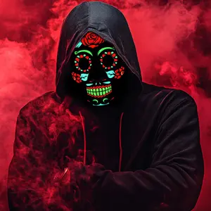 LED Day of the  Mask, Light Up Halloween Mask 3 Lighting Modes dia de los Muertos Sugar Skull Mask for Adults Men Women
