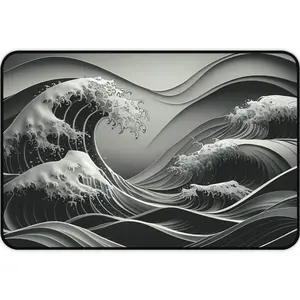 Monochrome Wave Artisan Desk Mat & Mouse Pad - Abstract Ocean Waves, Artistic Black and White Design, Non-Slip, Durable, Water-Resistant, Perfect for Home Office, Art Lovers, and Modern Decor Enthusiasts - Artisan Mousepad - Gaming Mousepad, Neoprene mat