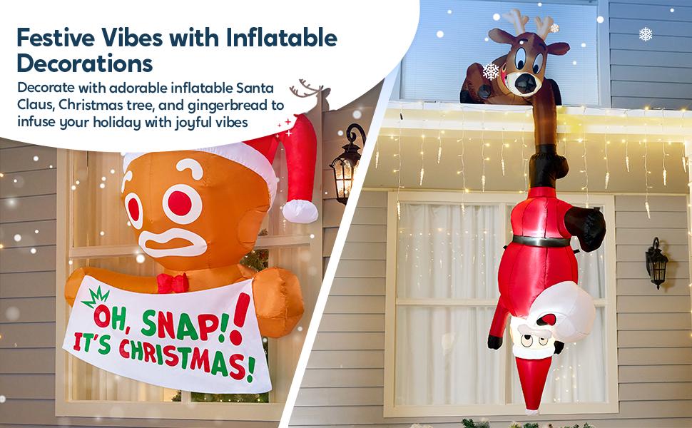 Christmas 2025 Holiday Decorations 5.5 FT Tall Christmas Inflatable Hanging Santa Santa with Gift Bag Display Decorations, Blow Up Climbing Santa with Build-in LED for Xmas Party, Outdoor, Yard, Garden, Lawn Winter Decoration winter decor Holiday Light