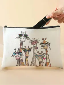 Cartoon Giraffe Pattern Makeup Bag, Multi-functional Storage Bag, Travel Makeup Bag, Cosmetic Pouch, Makeup Organizer Pouch, Suitable for Leisure Travel, Business Trips