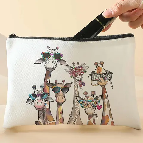 Cartoon Giraffe Pattern Zip Makeup Bag, Cosmetics Bag, Multi-functional Storage Bag, Travel Makeup Bag, Cosmetic Travel Bags, Cosmetic Pouch, Suitable for Leisure Travel, Business Trips
