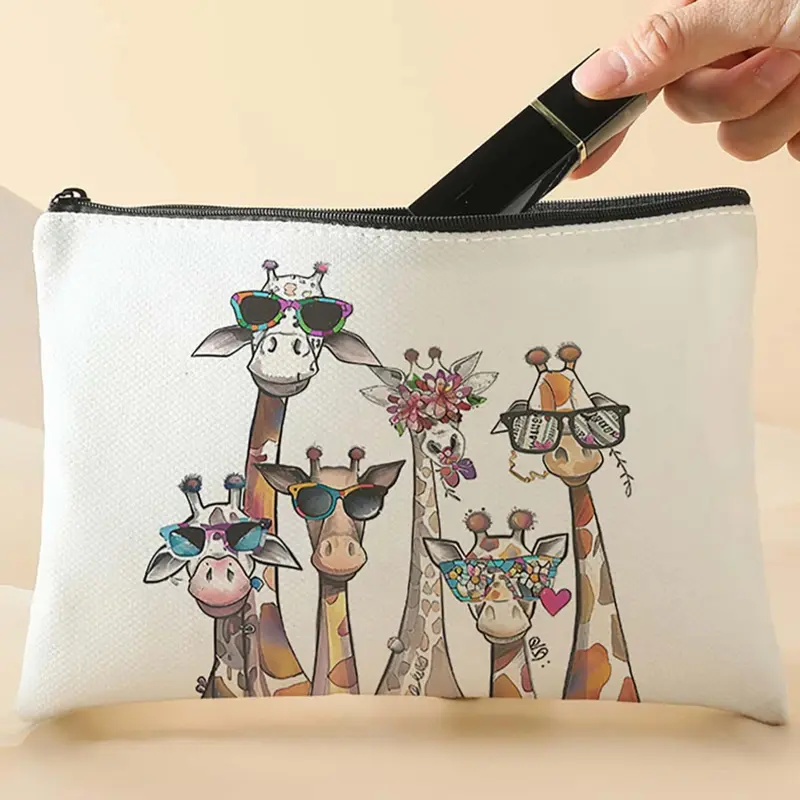 Cartoon Giraffe Pattern Zip Makeup Bag, Cosmetics Bag, Multi-functional Storage Bag, Travel Makeup Bag, Cosmetic Travel Bags, Cosmetic Pouch, Suitable for Leisure Travel, Business Trips