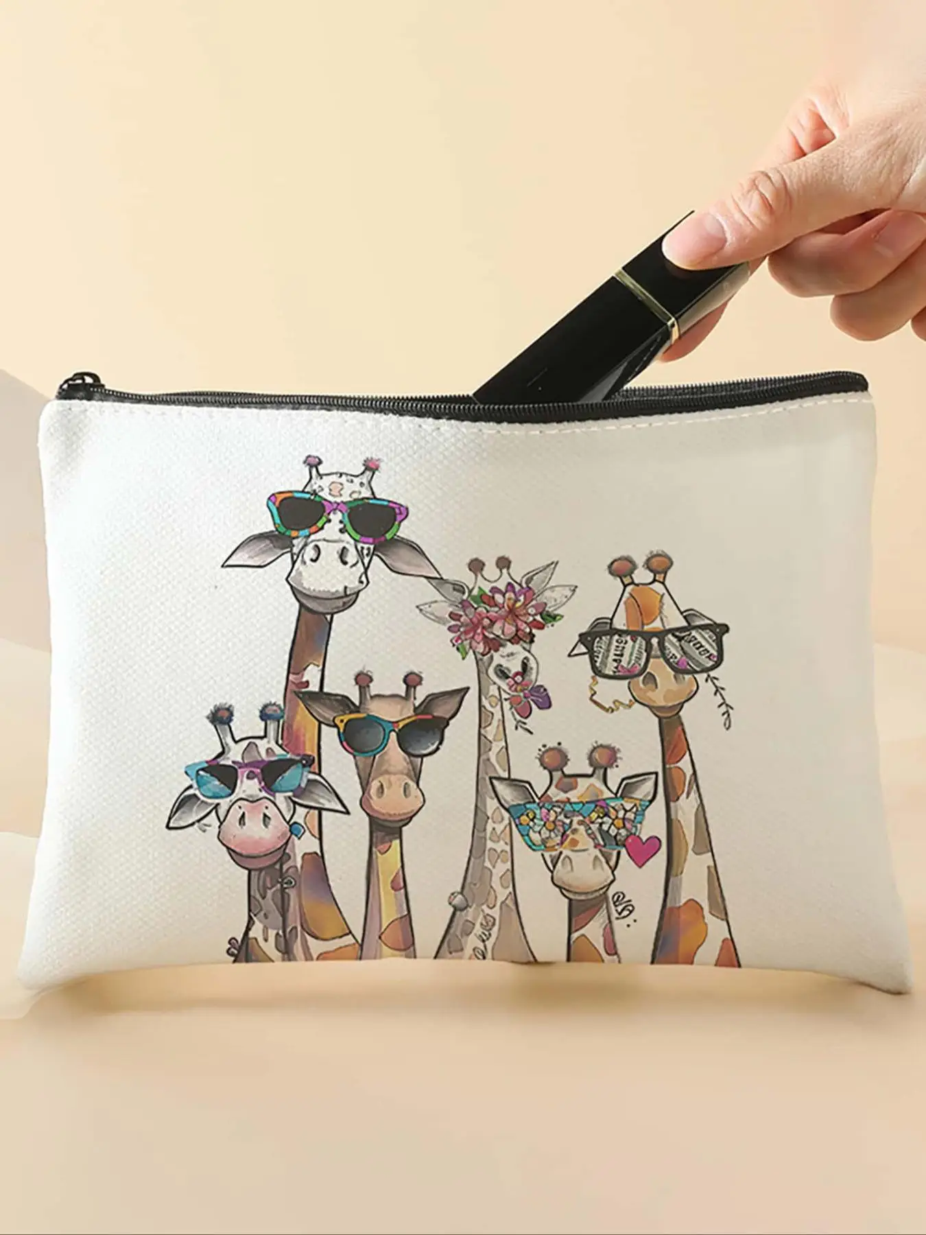 Cartoon Giraffe Pattern Makeup Bag, Multi-functional Storage Bag, Travel Makeup Bag, Cosmetic Pouch, Suitable for Leisure Travel, Business Trips