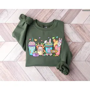 Easter Coffee Latte, Womens Coffee Lover Easter Sweater, Cute Bunny Sweatshirt , Hottrend Fashion
