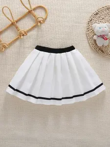 Girls' Casual Short Skirt, Colorblock Print, Natural Waist, Loose-Fit, All Seasons, Perfect for Daily Wear, School Season Style