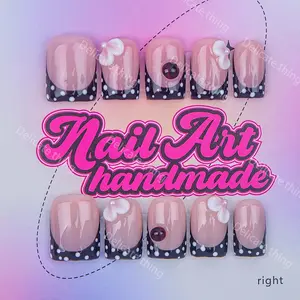 Delicatething Y2K Style Nail Set, Handmade Square Duckbill Nails, Nail Art, 4 Sizes XS S M L, Perfect Gift for Girls, Includes Jelly Glue Crystal Stick, Nail Art Design