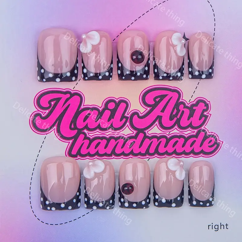 Delicatething Y2K Style Nail Set, Fake Nails, Decorative Nails, Handmade Square Duckbill Nails, Nail Art, Nail Art Products, 4 Sizes XS S M L, Perfect Gift for Girls, Includes Jelly Glue Crystal Stick, Nail Art Design