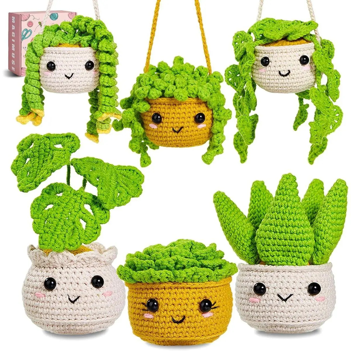 Crochet Kit for Beginners,Crochet Starter Kits with Step-by-Step Video Tutorials, DIY Craft Kits Amigurumi Knitting Supplies, Monstera Plant Family (40%+ Yarn)