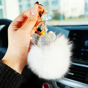 Elegant Rhinestone Crown Teddy Bear Keychain, Soft Plush Car Key Holder, Sweet Girl Car Interior Decoration, Adorable Car Accessories