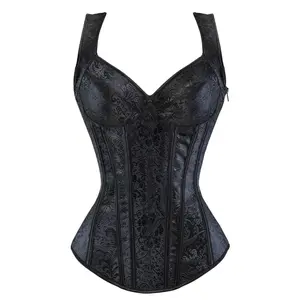 Women's black strapless chest bra - retro steampunk design, lace up jacquard top, comfortable and lightweight look Corset Womenswear Clothes Costumes