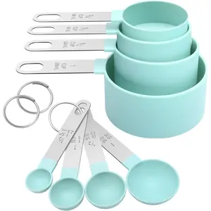 Measuring Cups Set Measuring Spoons Set, Nesting Measure Cups with Stainless Steel Handle, For Measuring Dry and Liquid Ingredients Small Teaspoon with Plastic  (Mint Green)