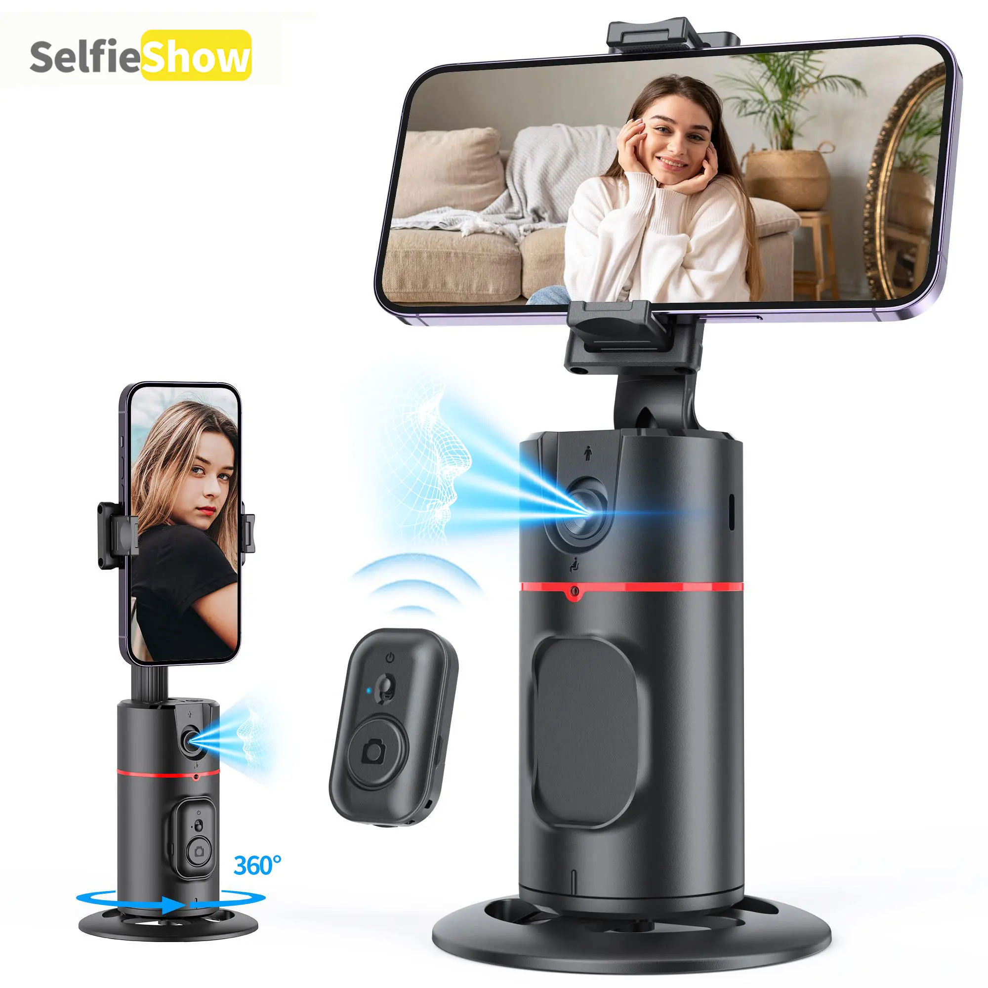 AI Face Tracking Phone Gimbal, 360° Auto Tracking Stabilizer with Gesture Control, No App Required for TikTok Video Recording, Vlog, Live Streaming, iPhone & Android