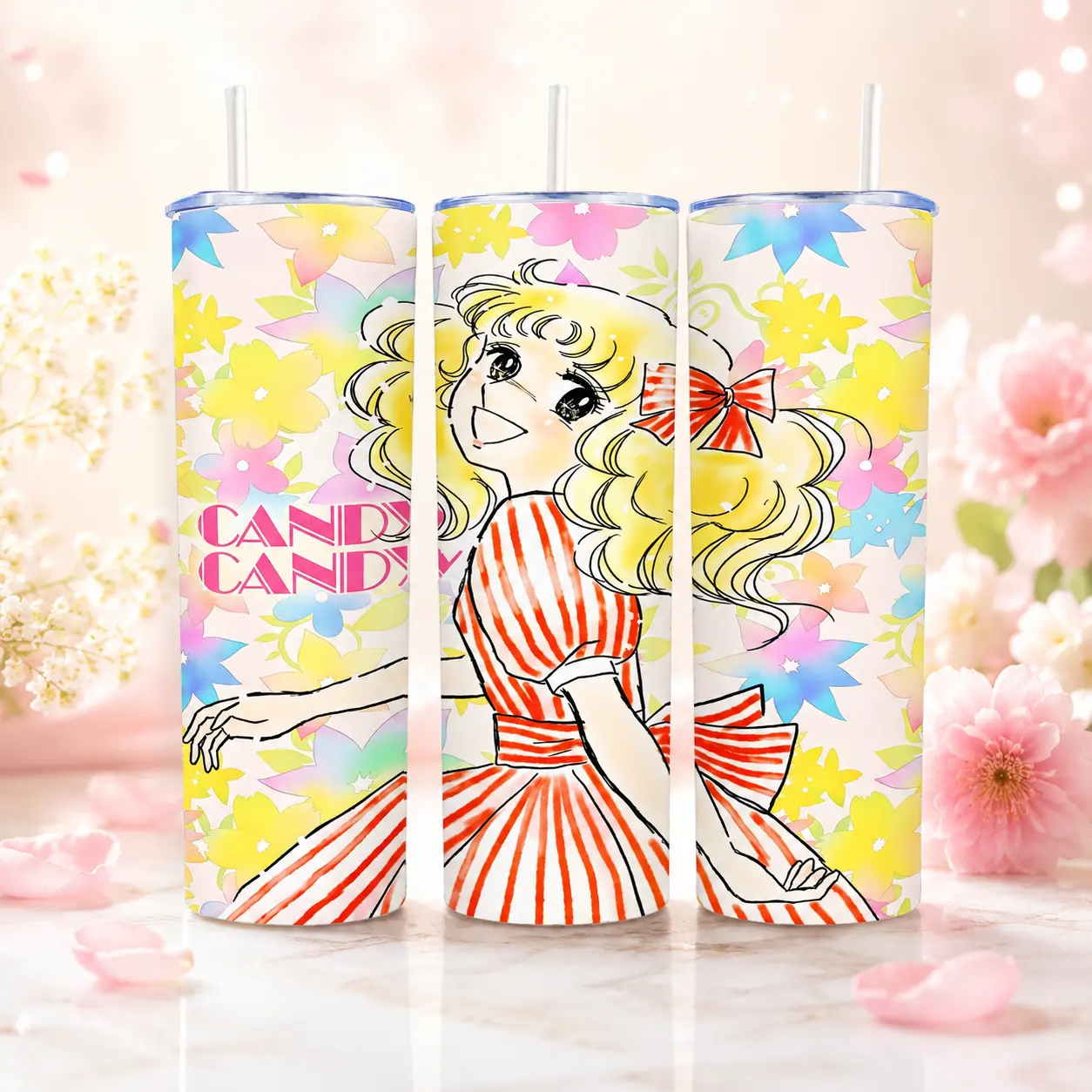 Tumbler CandyCandy 20oz Straight Stainless Steel Vaso de Metal with Transparent Lid Drinkware Aesthetic Viral TikTok Made Me Buy It Cute Anime Style Insulated Travel Cup Coffee Juice Daily Use Cup