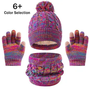 Kids Winter Hat Gloves Scarf Set,Winter 2025 NewGirls Toddler Children Hats Beanie with Pom Knit Neck Warmer Gaiter Mittens Fleece Lined Set Knitted Winter Hat