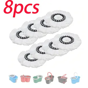 8 Pack Spin Mop Replacement Head for 360° Spin Mop System, Standard Size Round Shape Standard Universal Size Mop Head Replacement, Machine Washable and Easy Cleaning,Scrub Mop