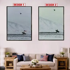 Set Of 2 American Flag Cowboy On Horse Freedom B2 Poster, Vintage Patriotic Western Wall Art Poster HD Print Unframed Aesthetic Room Home House Modern Wall Decor Trendy Gift.