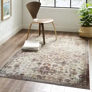 Modway Success Kaede Distressed Vintage Floral Moroccan Trellis 4x6 Area Rug in Multicolored