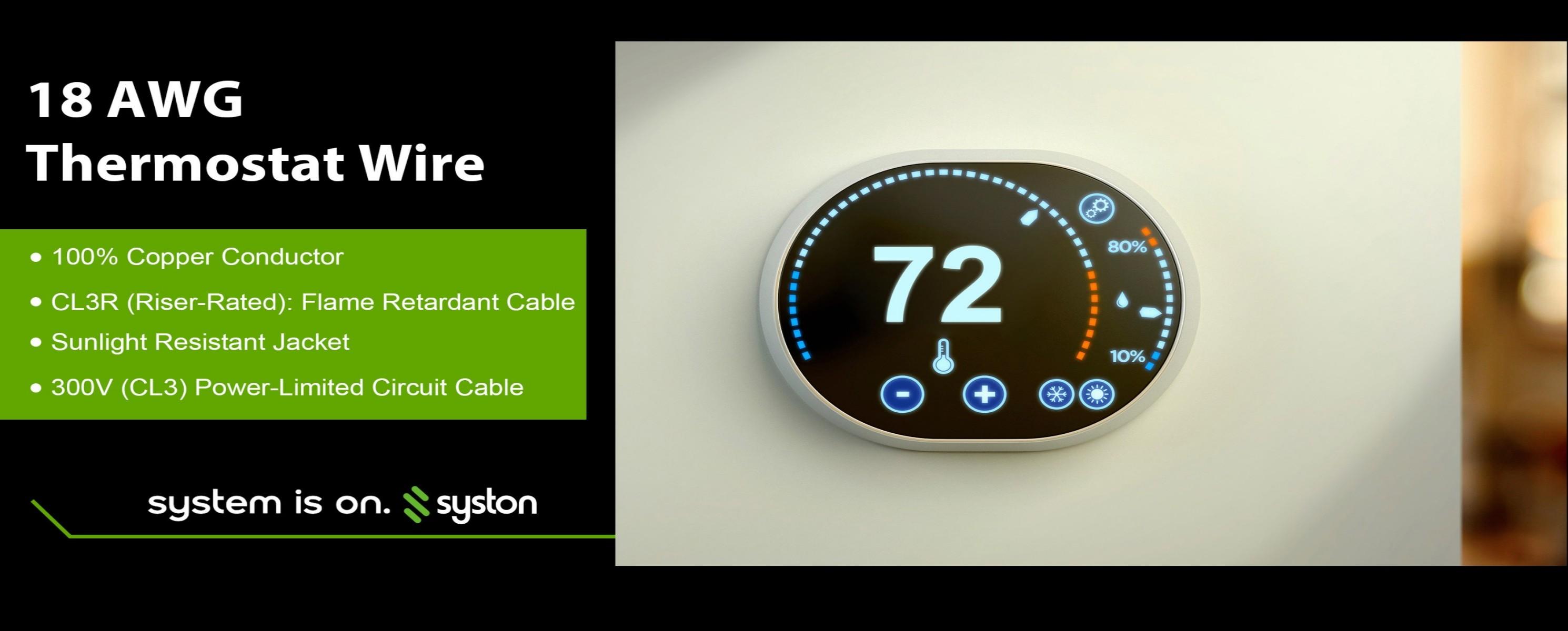 Syston 18/3 Brown Thermostat Doorbell HVAC Cable - 18 AWG 3-Conductor Solid Copper, 300V CL3R/FT4/CMR Riser-Rated, UV Resistant, Low Voltage for Thermostats, Doorbells, Burglar Alarms (Indoor/Outdoor, RoHS Compliant)