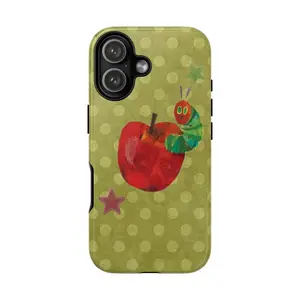Cute Caterpillar & Apple Phone Case  Vintage Green Polka Design  Compatible with iPhone 17, 16, 15, 14, 13, 12, 11
