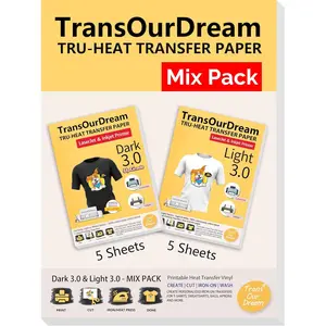 Iron on Heat Transfer Paper for Dark and Light T Shirts (Mixed Pack, 5+5 Sheets, 8.5x11") Printable HTV Heat Transfers Vinyl for LaserJet & Inkjet Printers (D3L3)