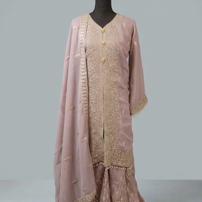 Elegant Indian Pakistani Party Wear - Pink Embroidered plazo set with dupatta Perfect for Festive Occasions