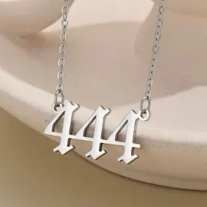 Stainless Steel Numerology Necklace 18K Gold Plated Titanium Steel Pendant Number 444 Unisex Fashion Jewelry