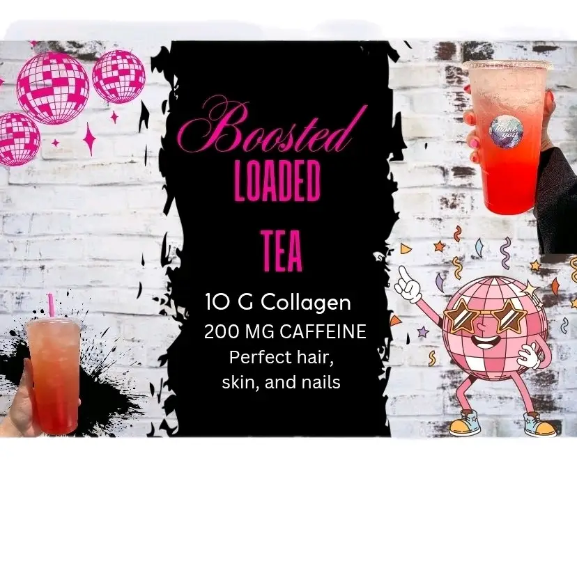 Boosted Loaded Tea. Our original loaded tea with boosted with collagen and Energy. SIGN ME UP!!! 10 G added protein. On the go beverage mix