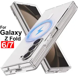 Magnetic Phone Case For Samsung Galaxy Z Fold 6 7 Clear Shockproof Cover Wireless Charging for Magsafe S For Z Fold7 Fold6
