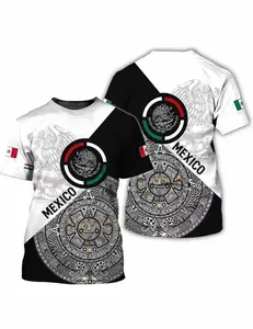 Mexican Sportswear, Mexican Flag Print Men's Tee, Classic Color Scheme, Eagle Pattern; Round Neck, Breathable Polyester Sports Shirt, Athletic T Shirt