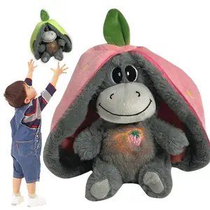 Breathing Stuffed Animal Comfort Doll with Realistic Breathing Motion and Lights Donkey Plush Doll for Kids Toy Birthday Gift