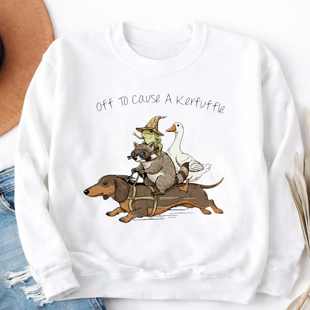 Women’s Fashion Printed Crew Neck Casual Cotton Top – Funny Graphic Sweatshirt/T-Shirt with Funny Dachshund, Frog Meme, Raccoon, Silly Goose, Unisex Short Sleeve Tee