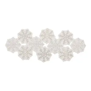Silver Beaded Die Cut Snowflake Table Runner, Xmas Table Runner, Seasonal Winter Holiday Kitchen Dining Table Decoration for Indoor Outdoor Home Party Decor