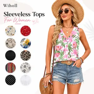 Wiholl Tank Tops for Women Loose Fit Sleeveless Shirts V Neck Summer Clothes Ruched Women's Tees and Tanks Straight Hem Vneck