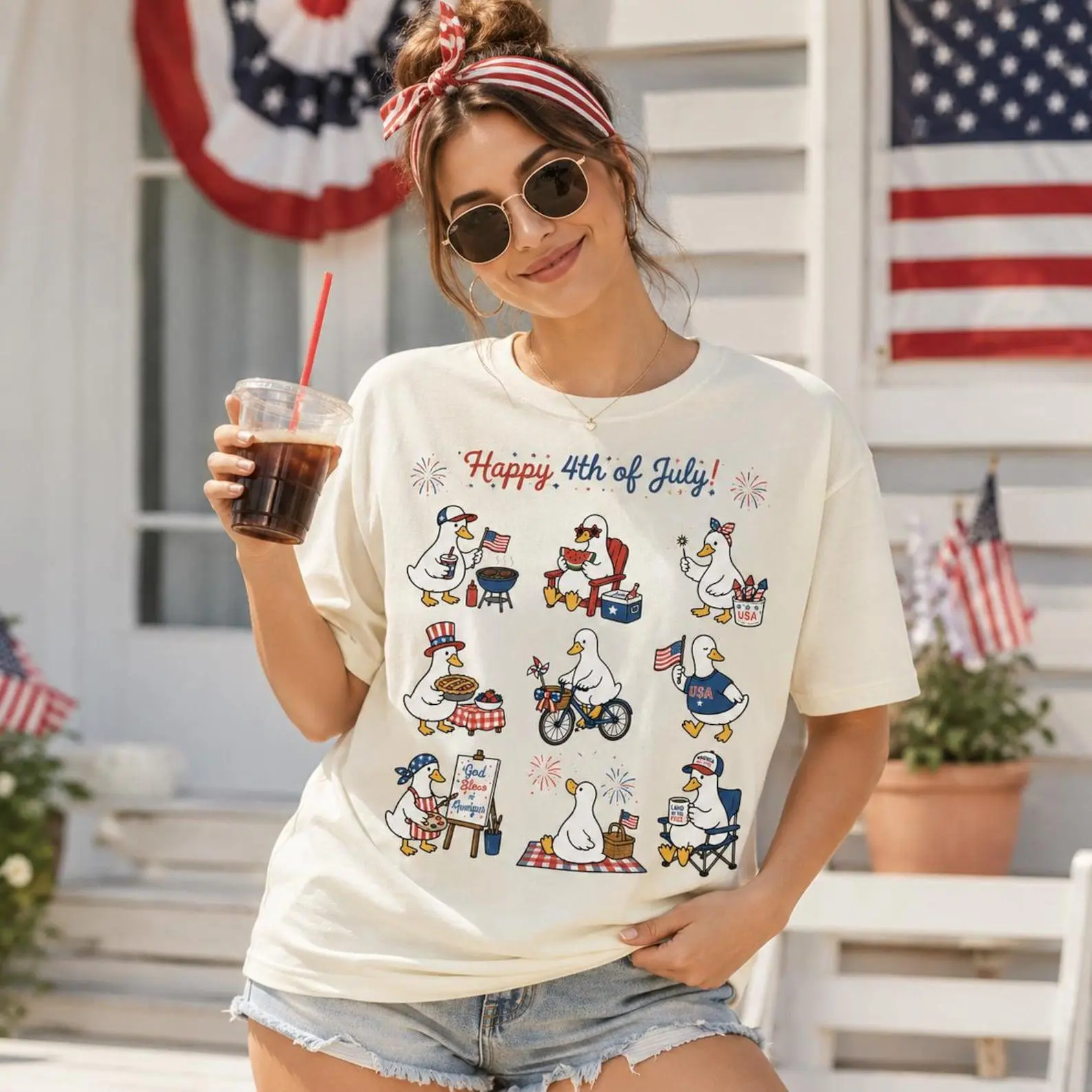 Patriotic Ducks 4th of July Shirt – Funny American Flag Graphic Tee