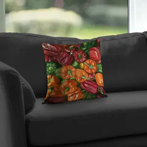 Begin Home Decor C1PC1414IQ9KGH 14 x 14 in. A Lot of Peppers - Food Green Poly Twill Throw for Decor