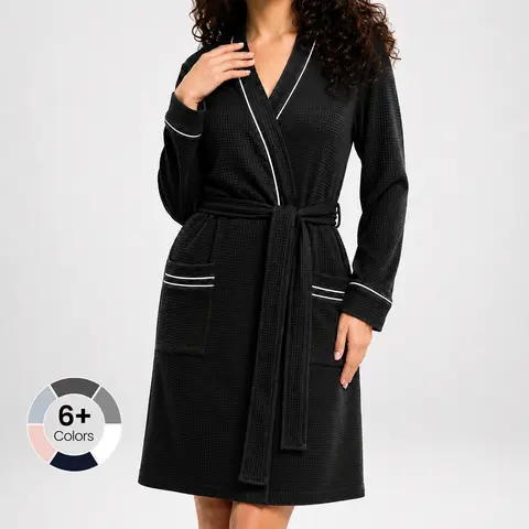 NY Threads Waffle Robe Women - Mid-Length Kimono Style Long Sleeve Cotton Blend Bathrobe for Spa, Lounging and After Shower, Lightweight Breathable Quick-Dry with Pockets