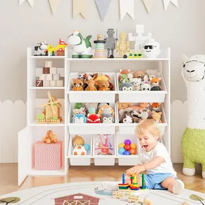 GAOMON Kids Wooden Toy Organizer, Storage Toy Storage Box with 8 Bins 4-Tier Children Toy Storage, Kid Bookshelf for Playroom Organization Bookcase for Boys and Girls Book Shelf for Craft Room,White