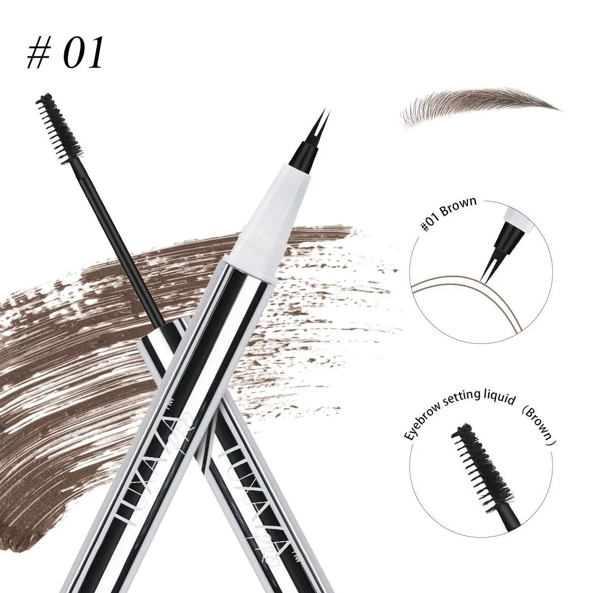 LUXAZA Dual-End Waterproof Brow Pen and Setting Gel, Long-Lasting Micro-Fork Tip Pencil for Natural 3D Eyebrows, Smudge-Proof Cosmetic