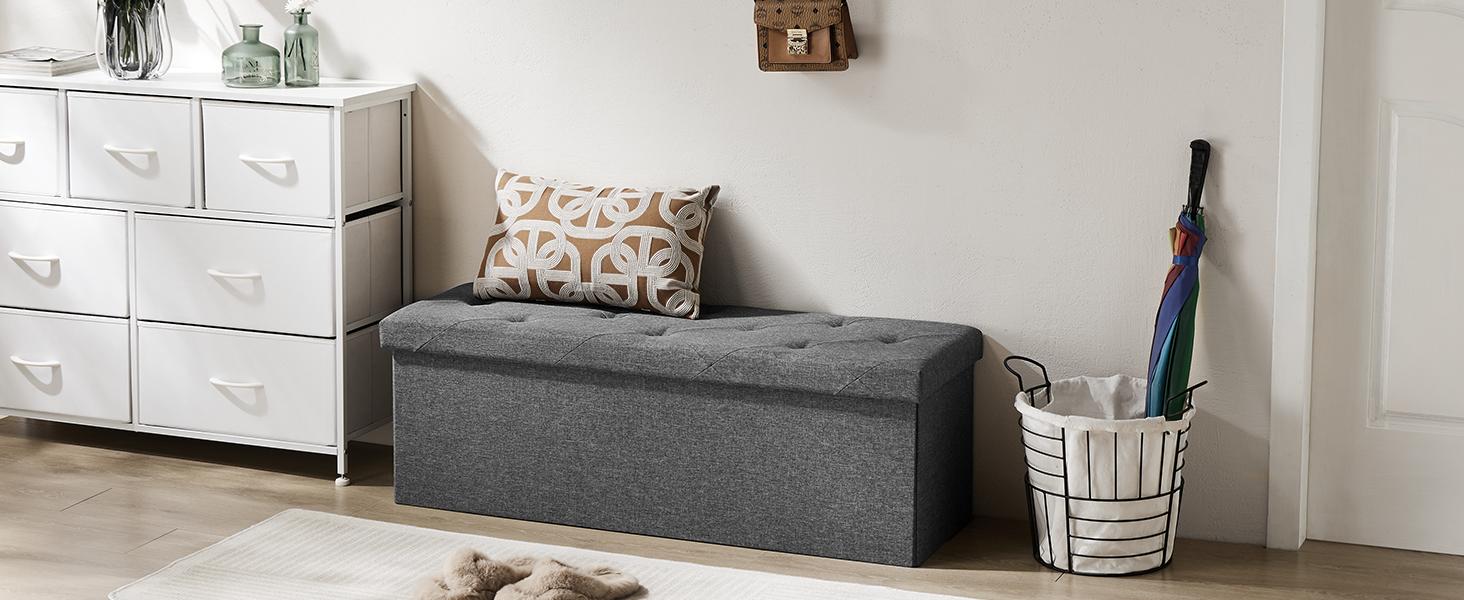 【New Color】Folding Storage Ottoman Bench Modern Linen Fabric Padded Seat Large Toy Box End of Bed Entryway Comfortable Durable Multifunctional Seater 【New Color】Folding Storage Ottoman Bench Modern Linen Fabric Padded Seat Large Toy Box End of Bed Entryway Comfortable Durable Multifunctional Seater