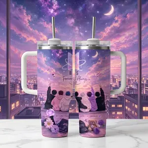 Kpop Purple Sky Tumbler 40oz Aesthetic Fan Gift Insulated Cup with Handle & Straw
