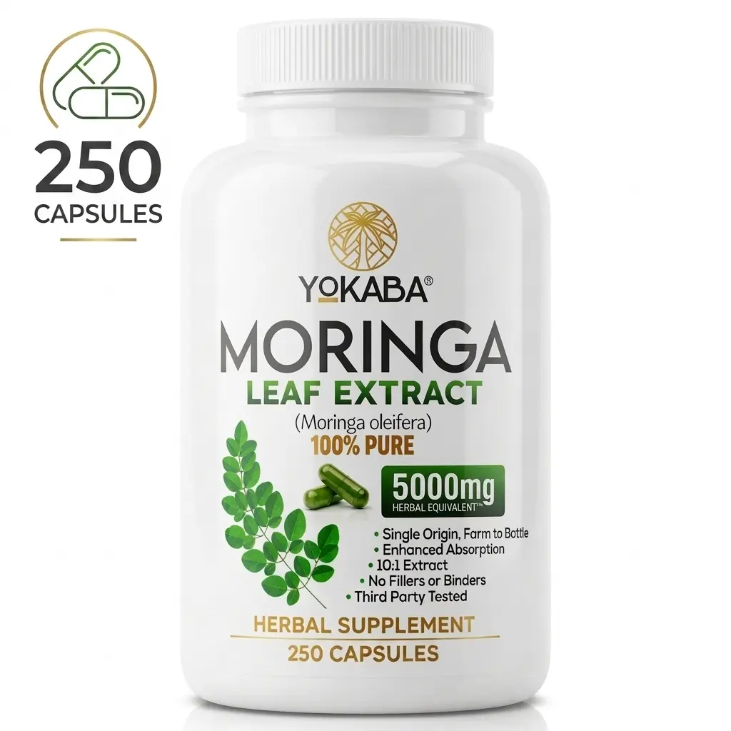 250 Moringa Capsules, Moringa Oleifera Leaf Powder 5000mg - Organic Herbal Extract YOKABA, Superfood, Immune Support