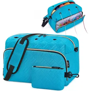 IBFUN Crochet Yarn Knitting Bag 2 Pcs Yarn Storage Organizer Crocheting Bags for Beginners with Shoulder Strap for Knit Accessories Needles Hooks