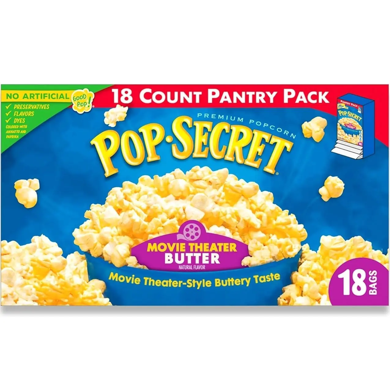 Pop Secret Popcorn, Movie Theater Butter, 3.0 Ounce Microwave Bags, 18 Count Box