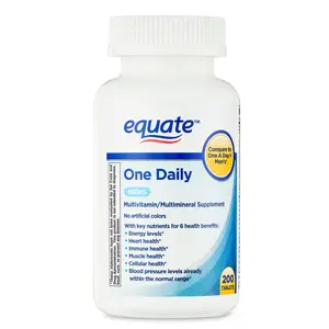 Equate One Daily Men's Multivitamin Multimineral Supplement Tablets for Men's Health 200 Count Healthcare Essential Vitamins Minerals