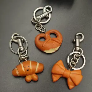 {Keychain} Fashionable Alkali Water Bread Keychain - Cute Bow Bread Pendant Student Couple Backpack Hanger