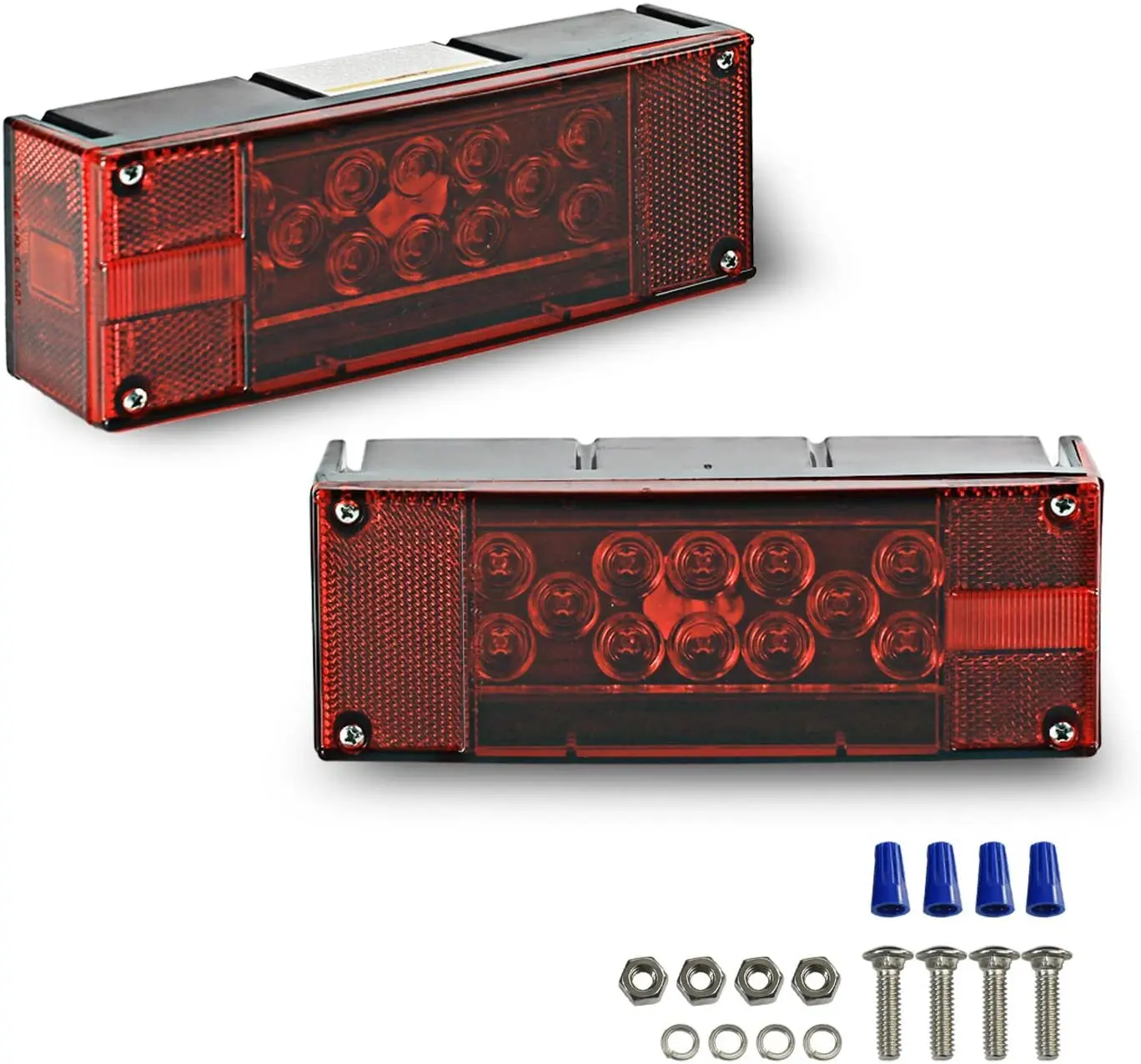WELLMAX 12V LED Trailer Light Kit - Low Profile Rectangular Tail Lights with Turn Signal, Submersible Waterproof and Corrosion Resistant for RV Boating, DOT Federally Compliant