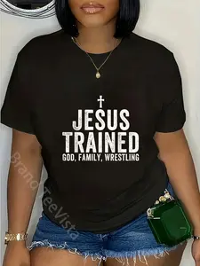 100% Cotton Unisex Jesus Trained, God Family Wrestling, Christian Wrestling T-Shirt