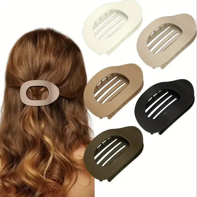 5Pcs Elegant Minimalist Matte Frosted Solid-Color Oval Hair Clip Set,No-trace Flat Non-slip Large Hollow Pattern Hair Clips,French-style Round Horizontal Hair Clips,Suitable for Daily Wear,Favored By Fashion Lovers&Women,Ideal Gift