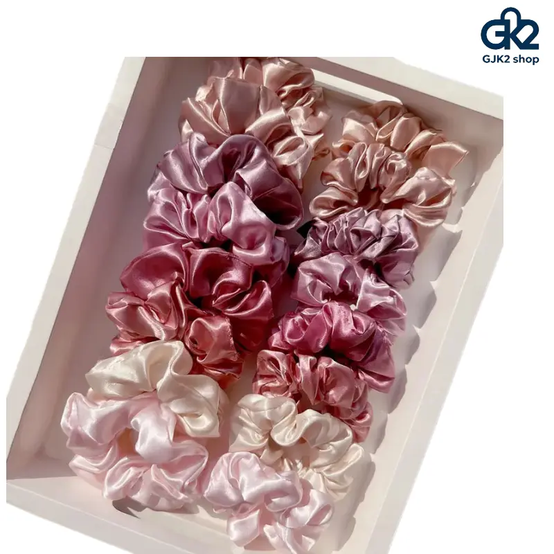 16 Pcs Soft Satin Scrunchies, Assorted Plain Solids with Gentle Grip Elastic, for Ponytails, Messy Buns & Daily Wear, Assorted Colored Hairbands & Scrunchies